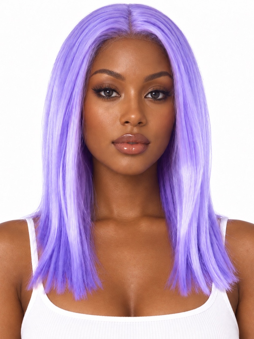 Blunt cut lavender purple Bob wig straight lace front middle part 10 inch